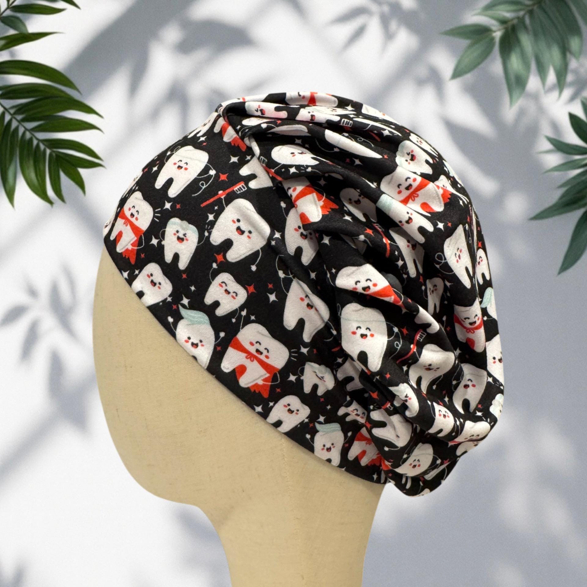 Dentist Black Bouffant Scrub Cap, Dental Hygienist Hat