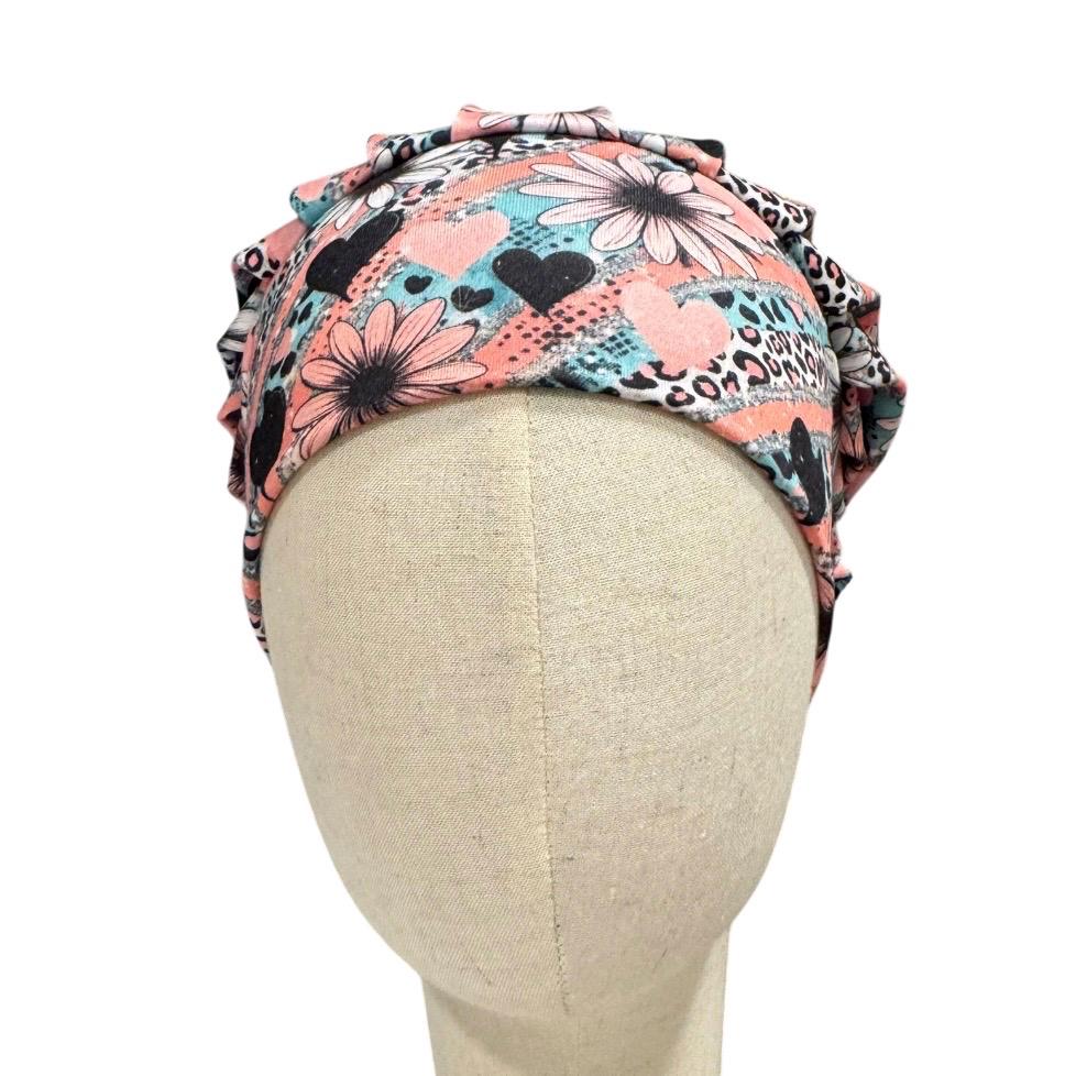 Daisy Bouffant Scrub Cap | Floral Nurse Scrub Hat | Pink Leopard Surgical Cap