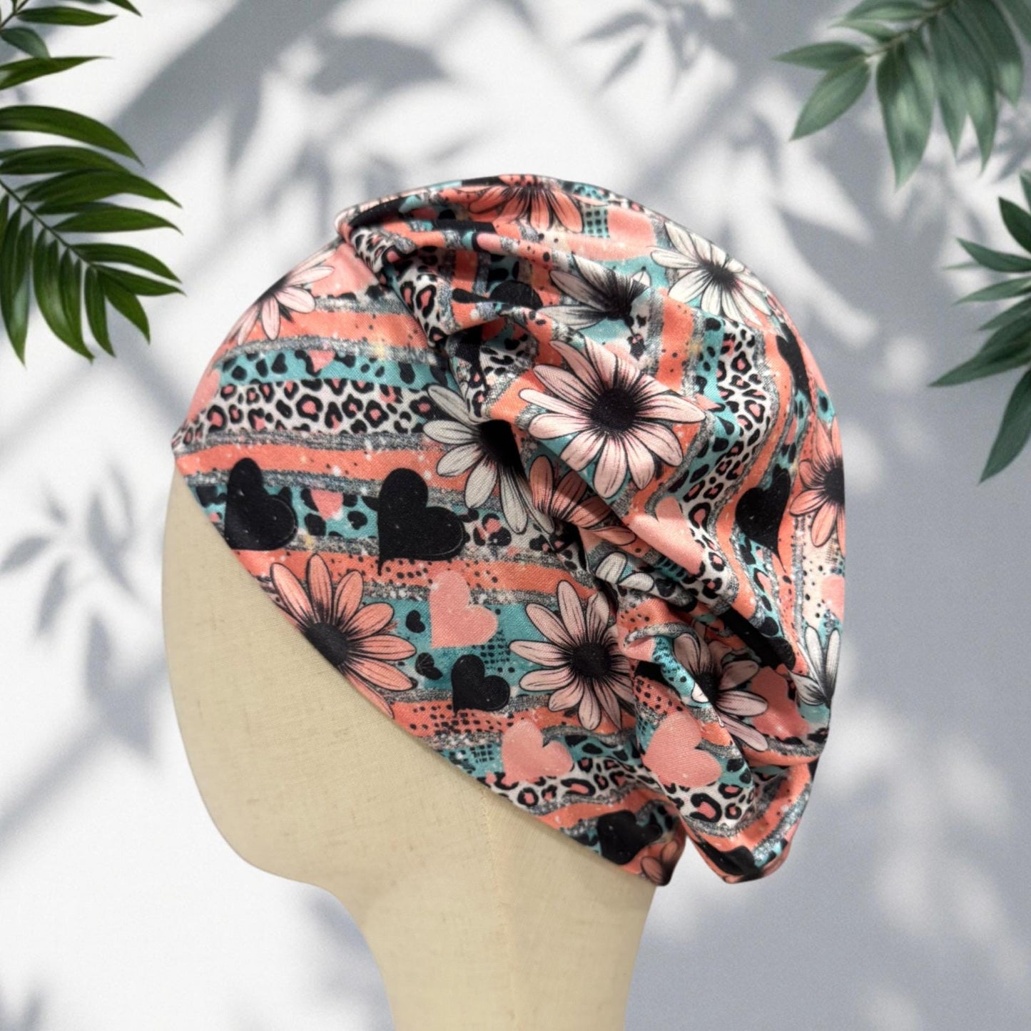Daisy Bouffant Scrub Cap | Floral Nurse Scrub Hat | Pink Leopard Surgical Cap