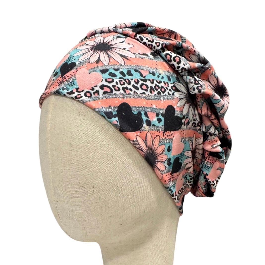 Daisy Bouffant Scrub Cap | Floral Nurse Scrub Hat | Pink Leopard Surgical Cap