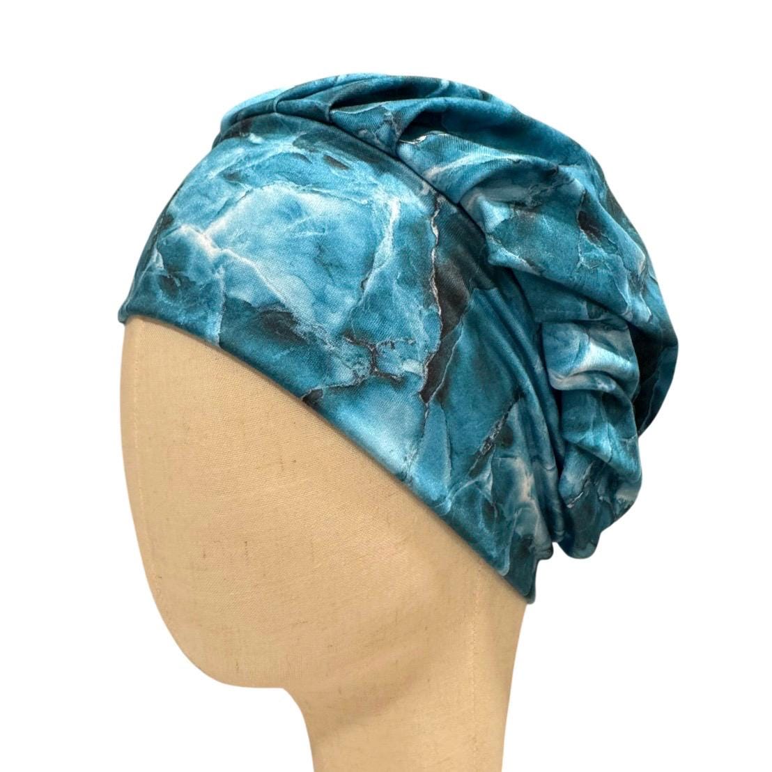 Blue Marble Bouffant Scrub Cap | Turquoise Surgical Cap | Headband Style Nurse Scrub Hat