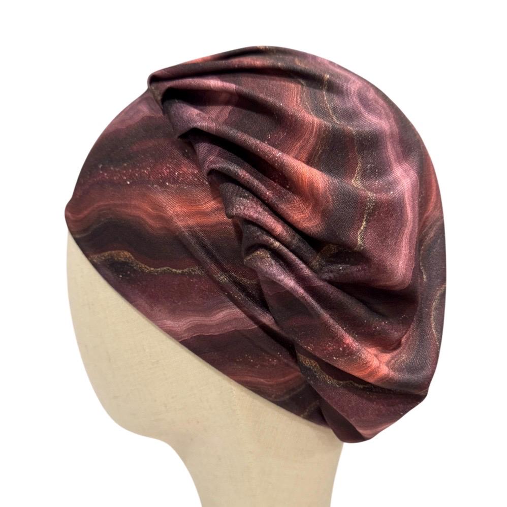 Burgundy Marble Bouffant Scrub Cap | Wine Surgical Cap | Headband Style