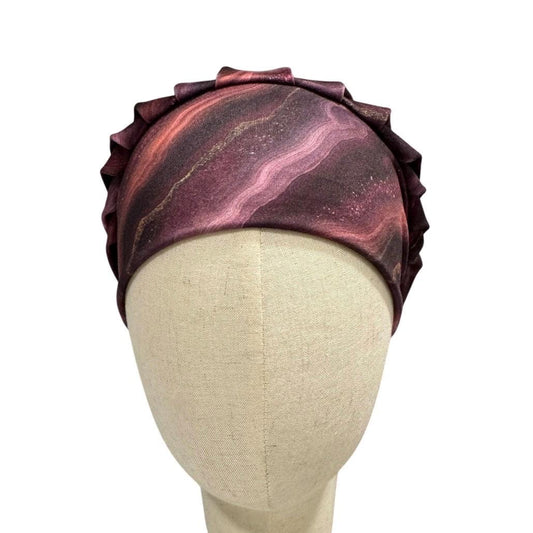 Burgundy Marble Bouffant Scrub Cap | Wine Surgical Cap | Headband Style
