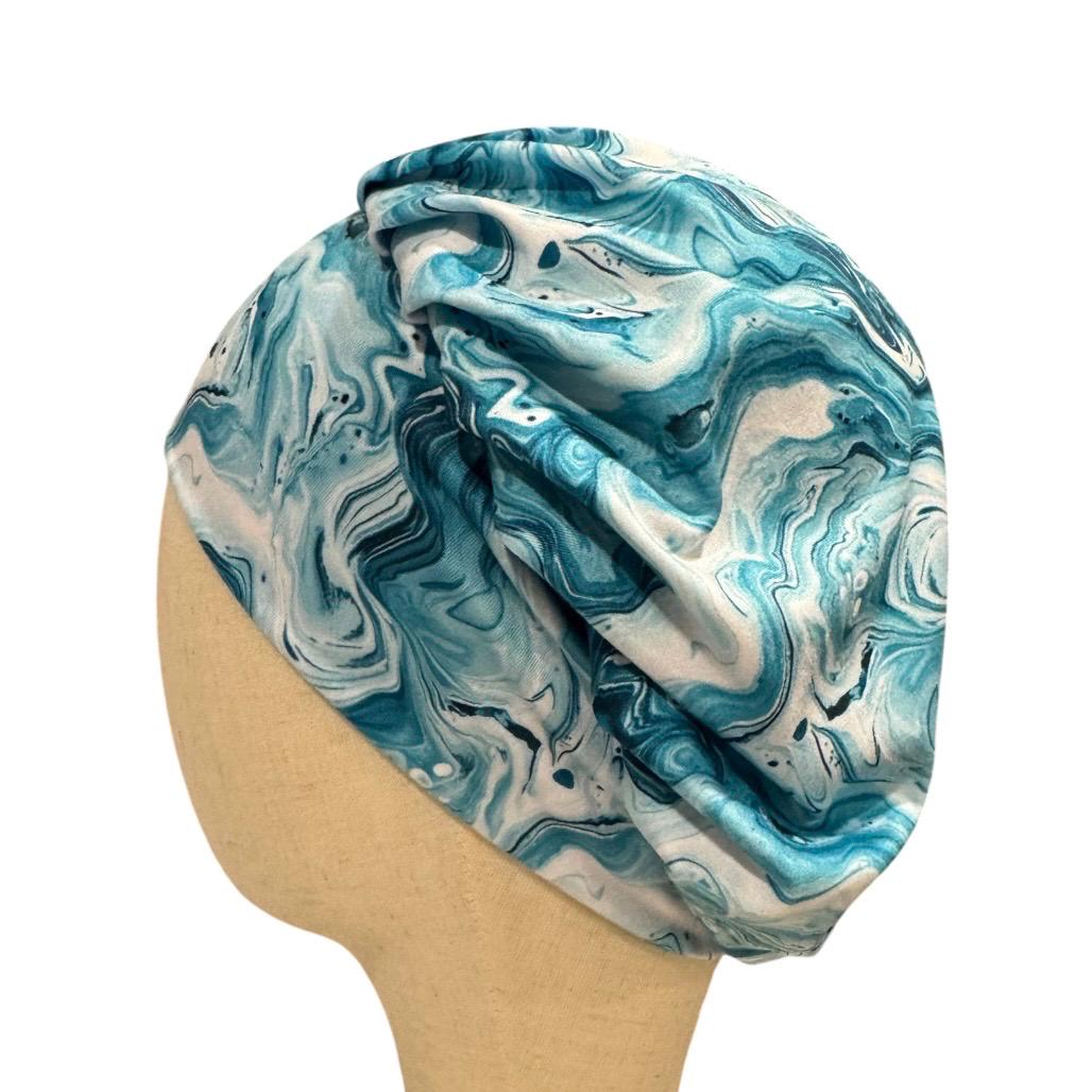 Turquoise White Marble Bouffant Scrub Cap | Teal Swirl Surgical Cap | Nurse Scrub Hat |