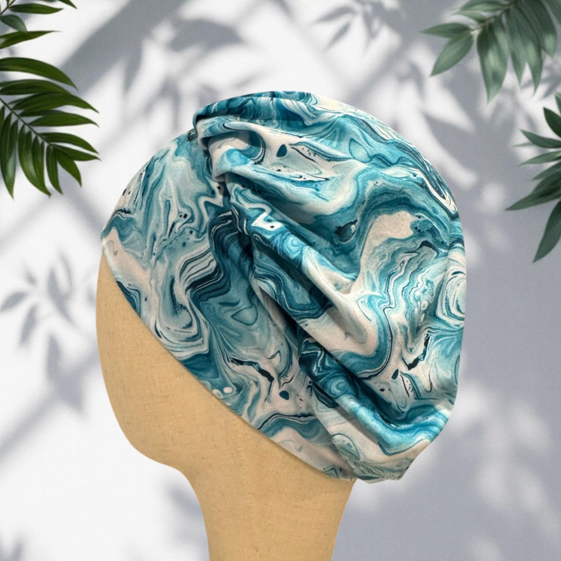 Turquoise White Marble Bouffant Scrub Cap | Teal Swirl Surgical Cap | Nurse Scrub Hat |