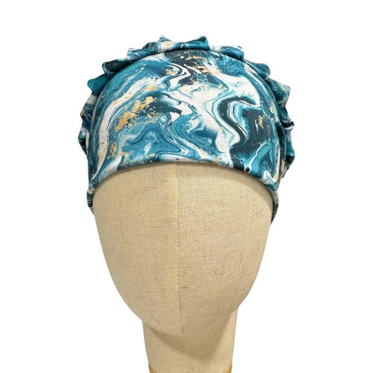 Turquoise White Gold Marble Bouffant Scrub Cap | Abstract Surgical Cap | Nurse Scrub Hat