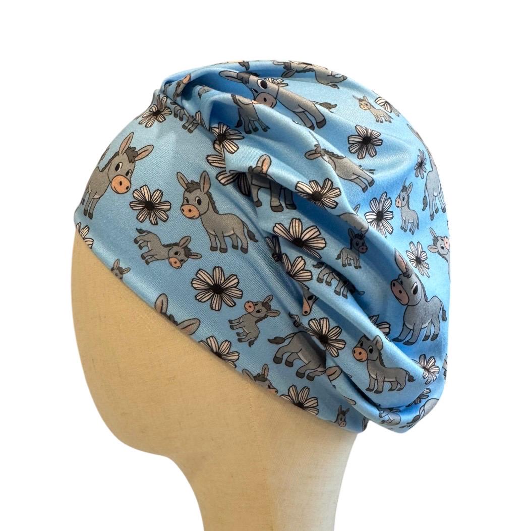 Donkey On Blue Bouffant Scrub Cap, Headband Style Surgical Hat