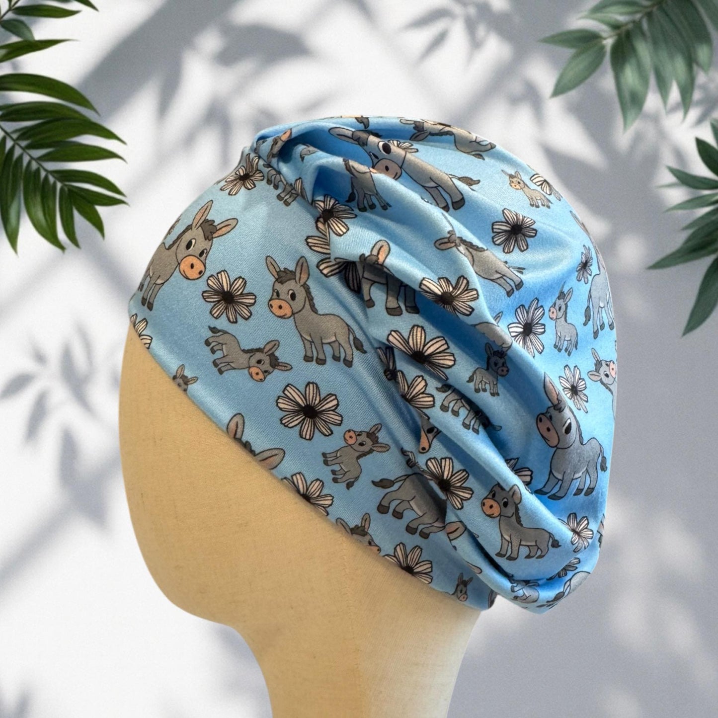 Donkey On Blue Bouffant Scrub Cap, Headband Style Surgical Hat