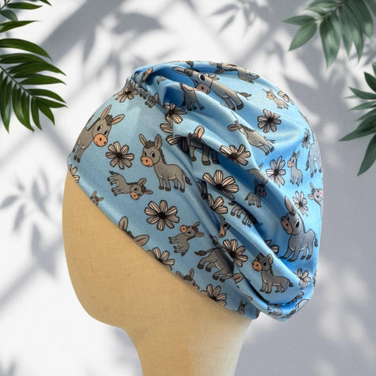 Donkey On Blue Bouffant Scrub Cap, Headband Style Surgical Hat