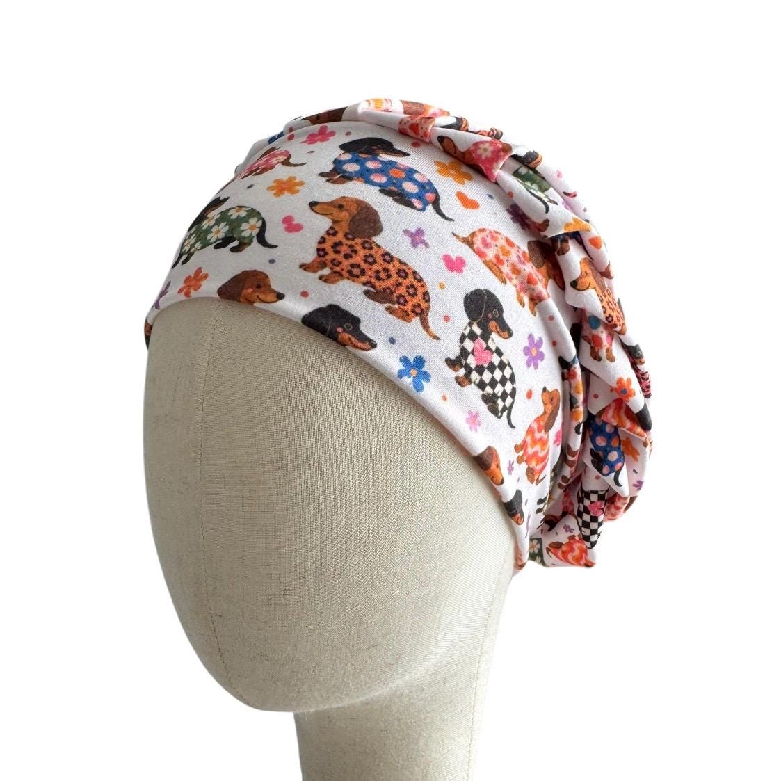 Dachshund Floral Bouffant Scrub Cap, Dog Surgical Scrub Cap