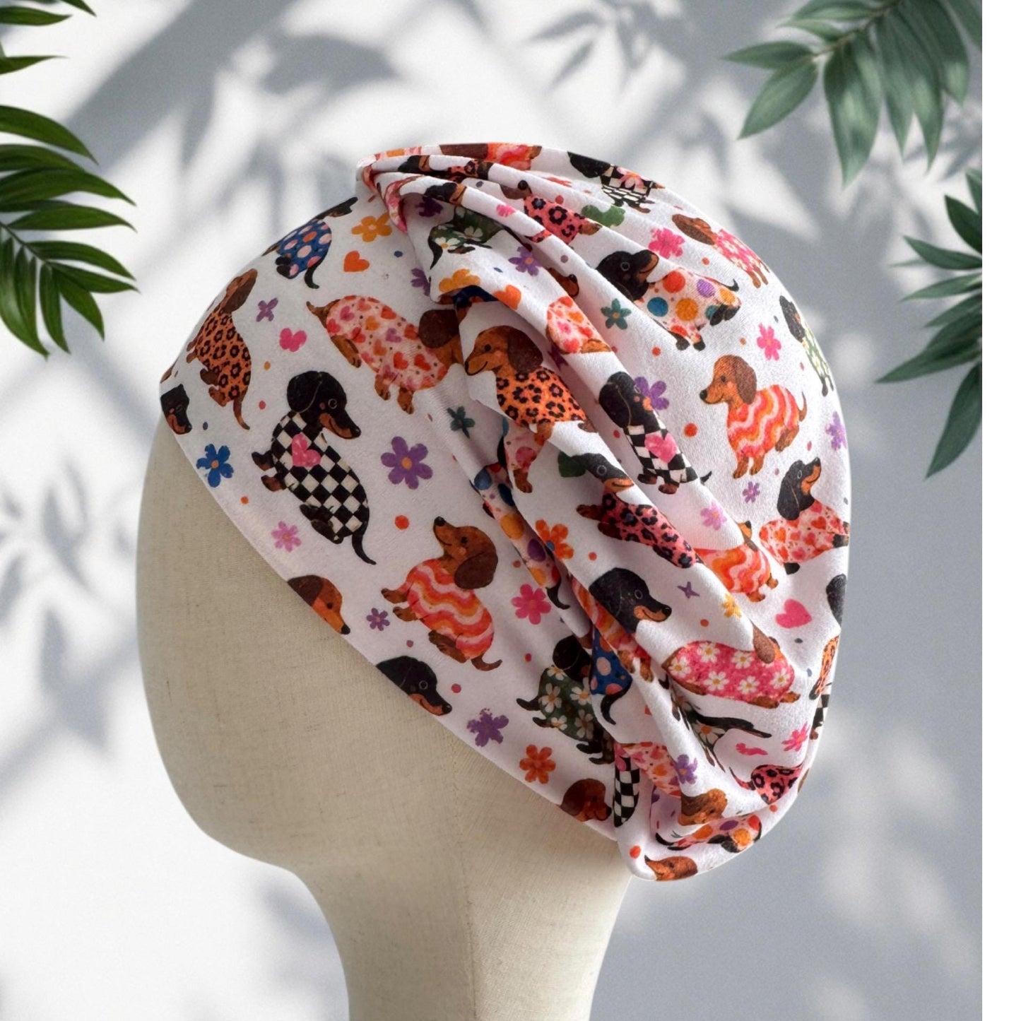 Dachshund Floral Bouffant Scrub Cap, Dog Surgical Scrub Cap