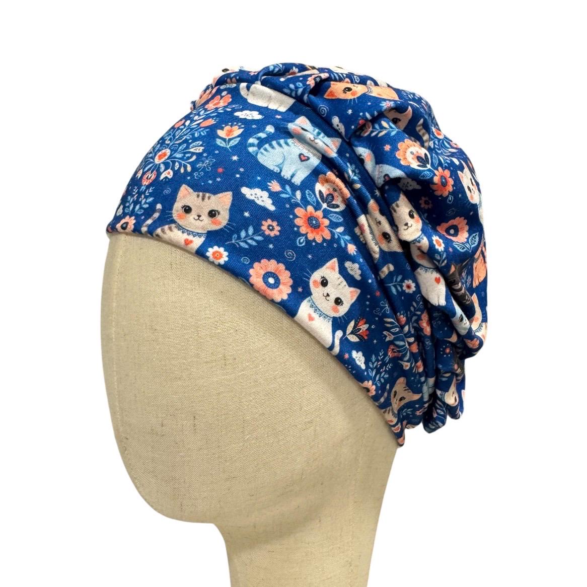 Cats on Blue Bouffant Scrub Cap