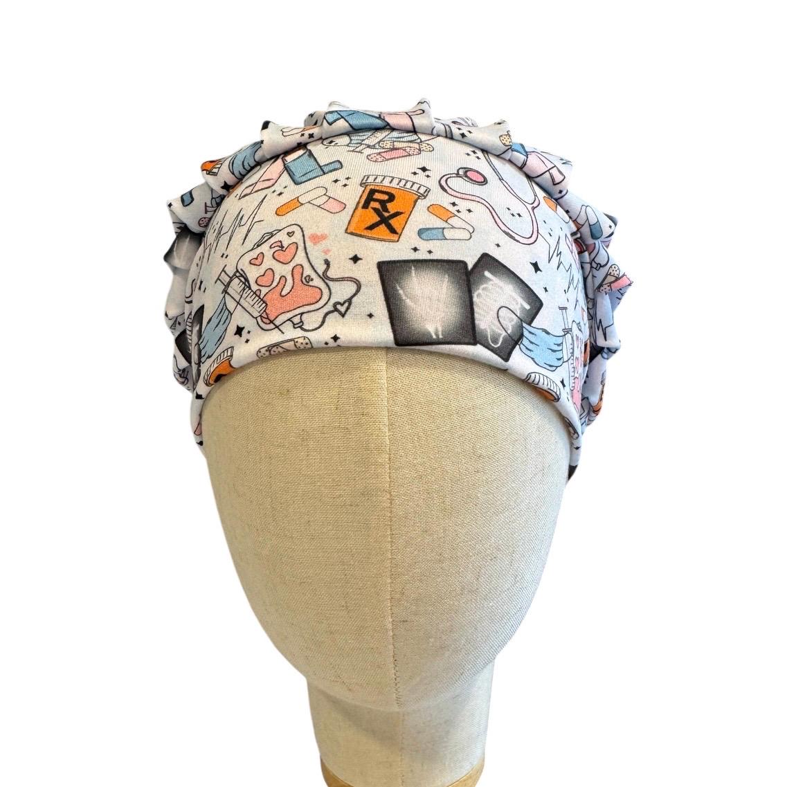 ER Nurse Scrub Cap | Emergency Medicine Bouffant Scrub Cap | RX Medical Scrub Hat | X-Ray Nurse Cap