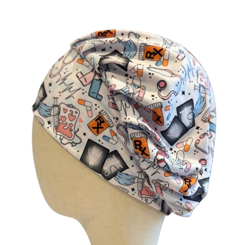 ER Nurse Scrub Cap | Emergency Medicine Bouffant Scrub Cap | RX Medical Scrub Hat | X-Ray Nurse Cap