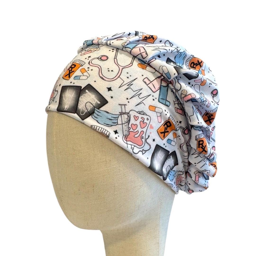 ER Nurse Scrub Cap | Emergency Medicine Bouffant Scrub Cap | RX Medical Scrub Hat | X-Ray Nurse Cap