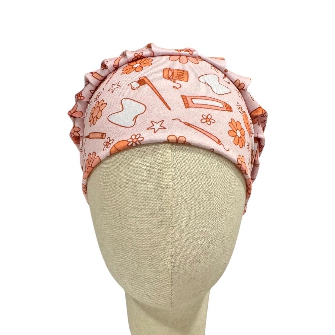 Retro Dental Bouffant Scrub Cap | Pink Floral Dentist Scrub Hat | Dental Hygienist Surgical Cap