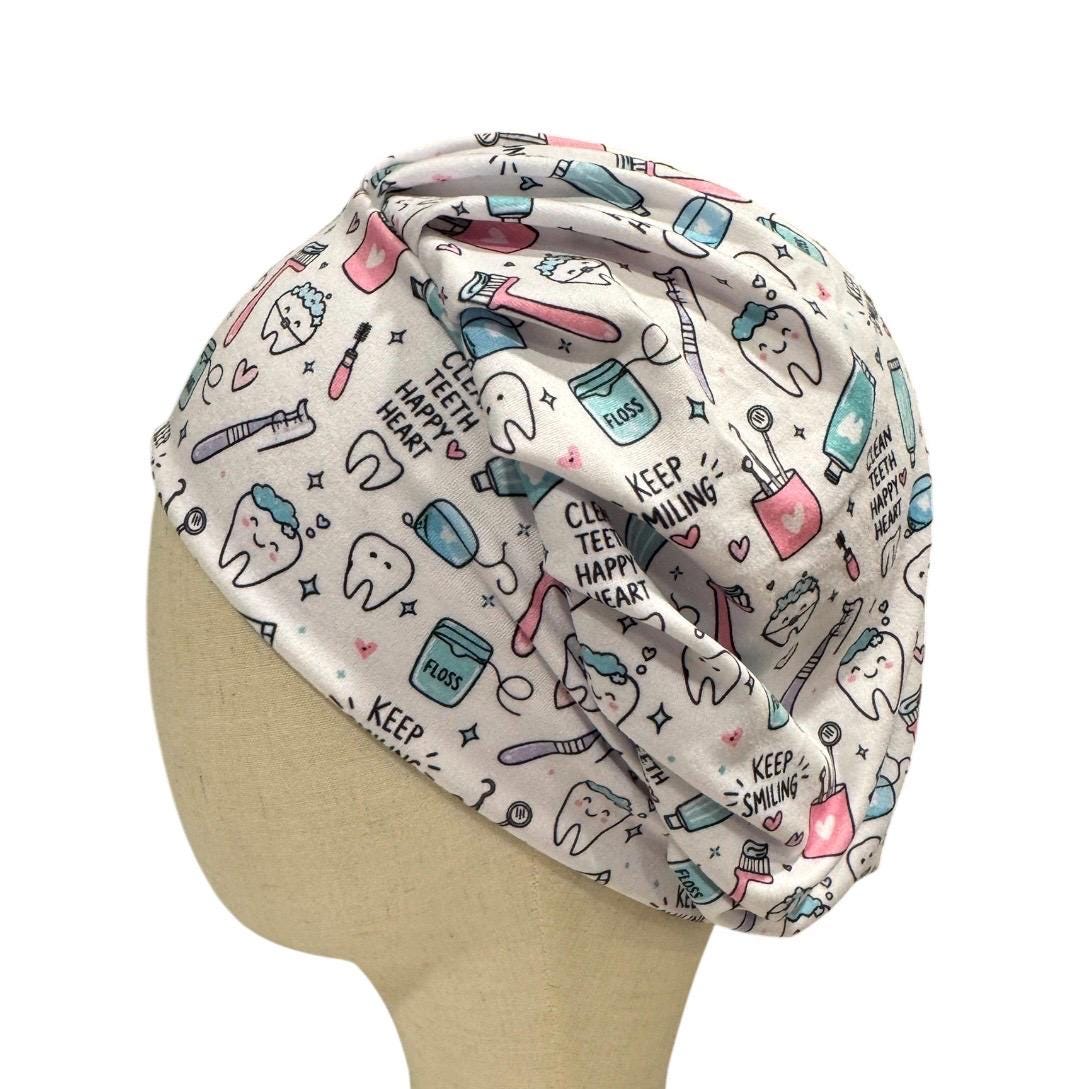 Cute Dental Bouffant Scrub Cap | Keep Smiling Tooth Surgical Cap | Dentist & Dental Hygienist Scrub Hat
