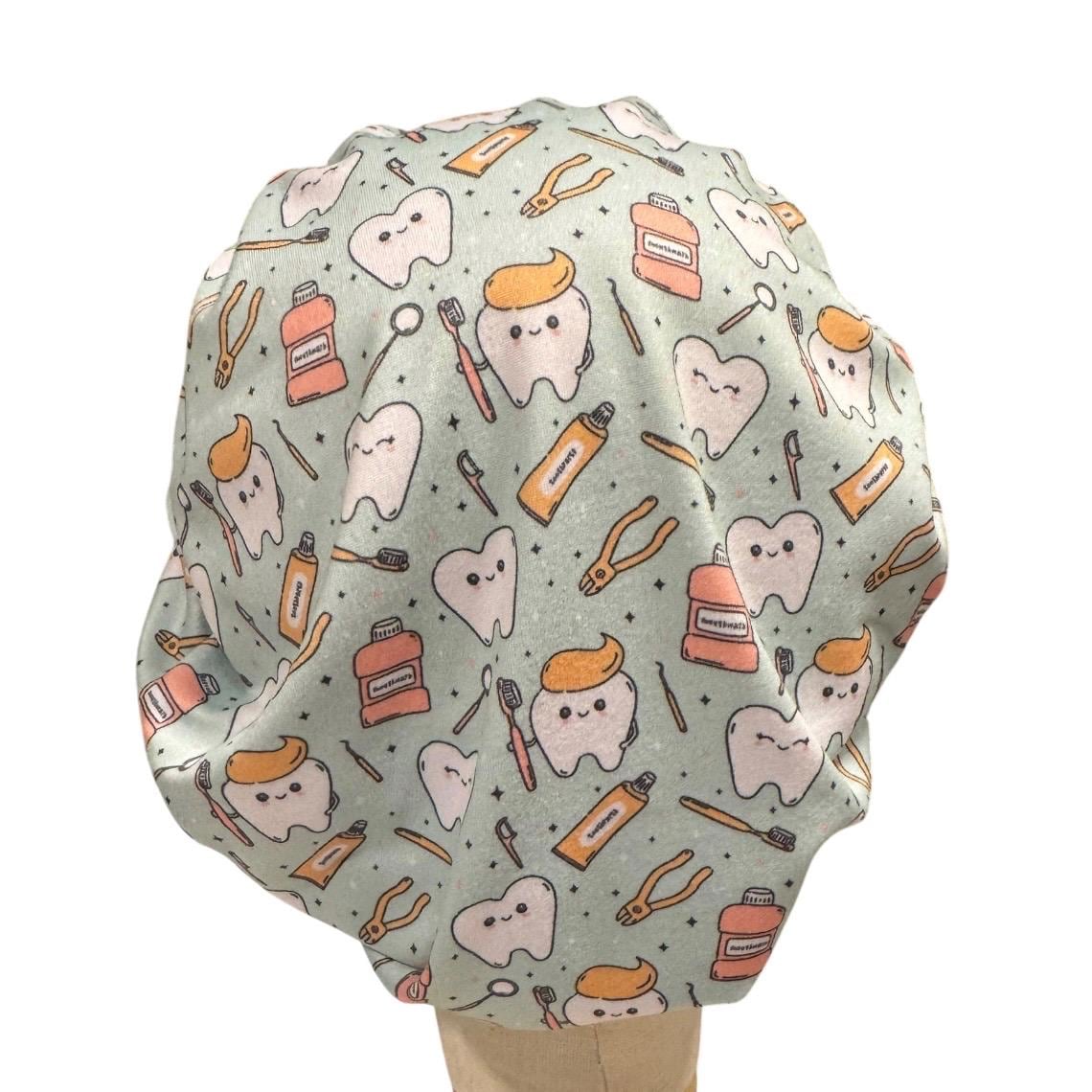 Dental Sage Bouffant Scrub Cap | Tooth Dentist Surgical Cap | Dental Hygienist Scrub Hat