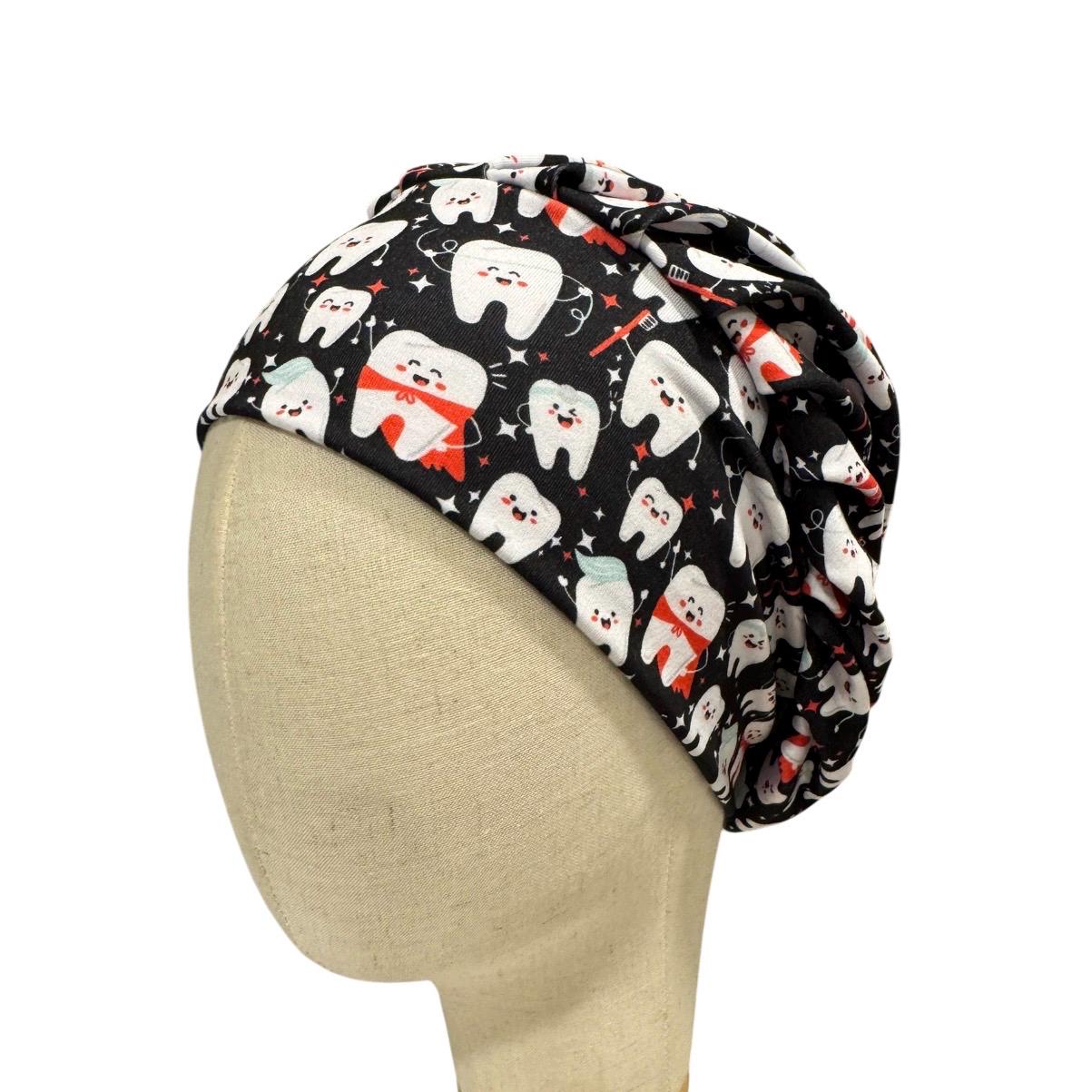 Dentist Black Bouffant Scrub Cap, Dental Hygienist Hat