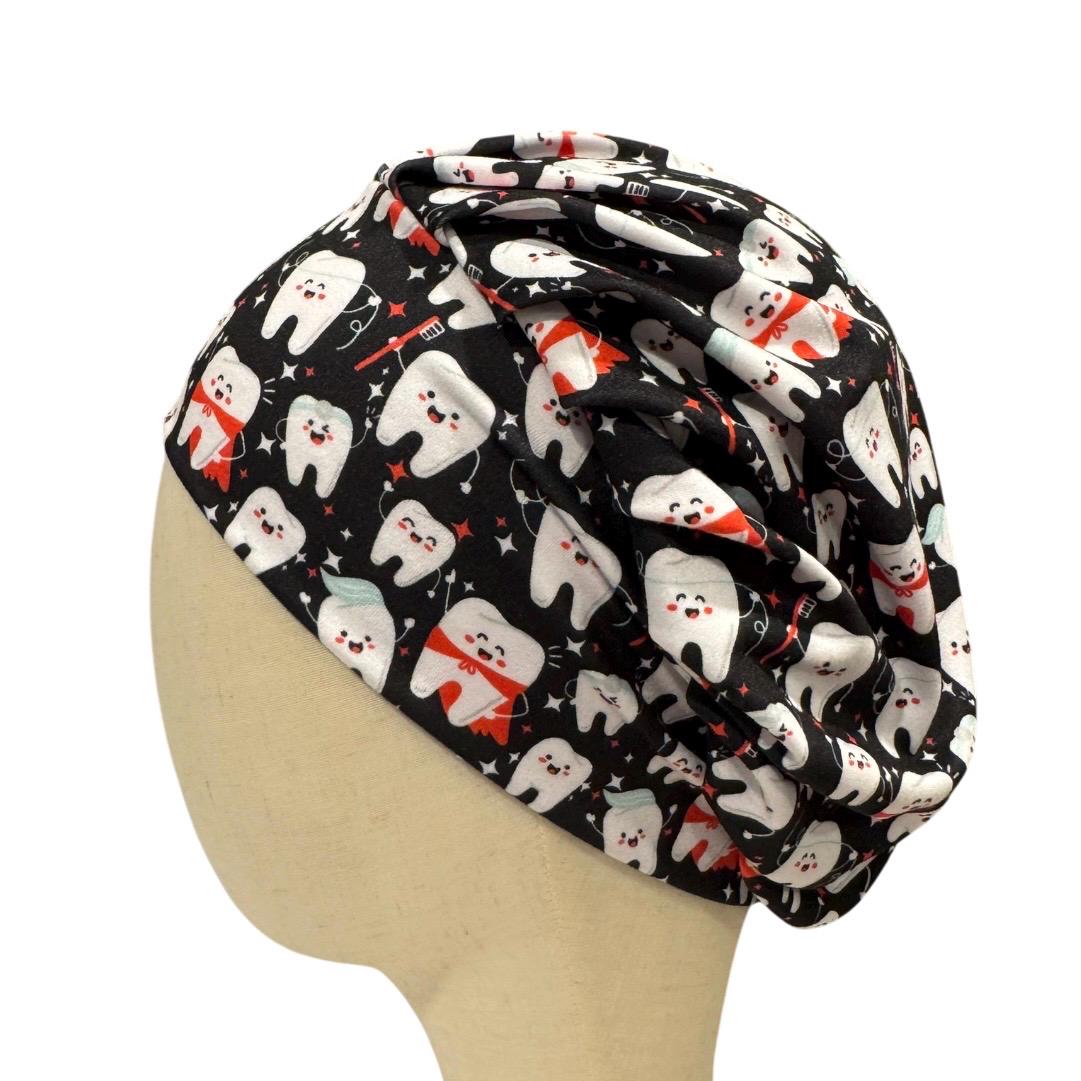 Dentist Black Bouffant Scrub Cap, Dental Hygienist Hat