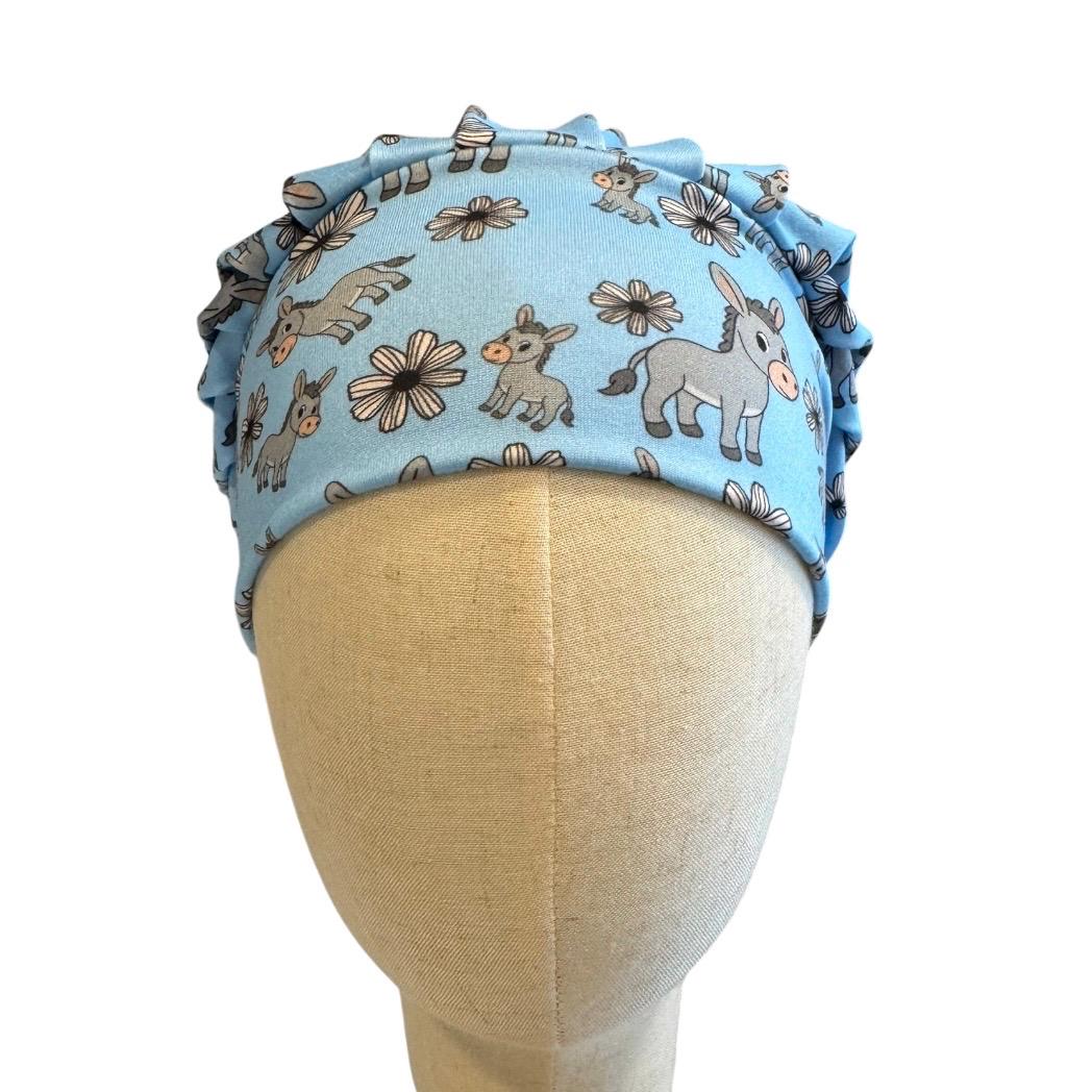 Donkey On Blue Bouffant Scrub Cap, Headband Style Surgical Hat