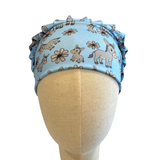 Donkey On Blue Bouffant Scrub Cap, Headband Style Surgical Hat