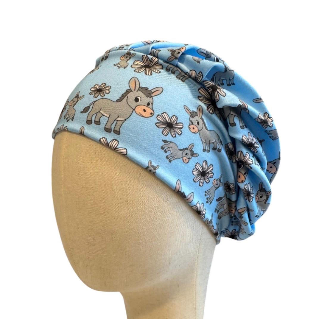 Donkey On Blue Bouffant Scrub Cap, Headband Style Surgical Hat