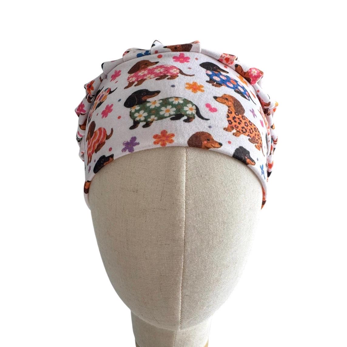Dachshund Floral Bouffant Scrub Cap, Dog Surgical Scrub Cap