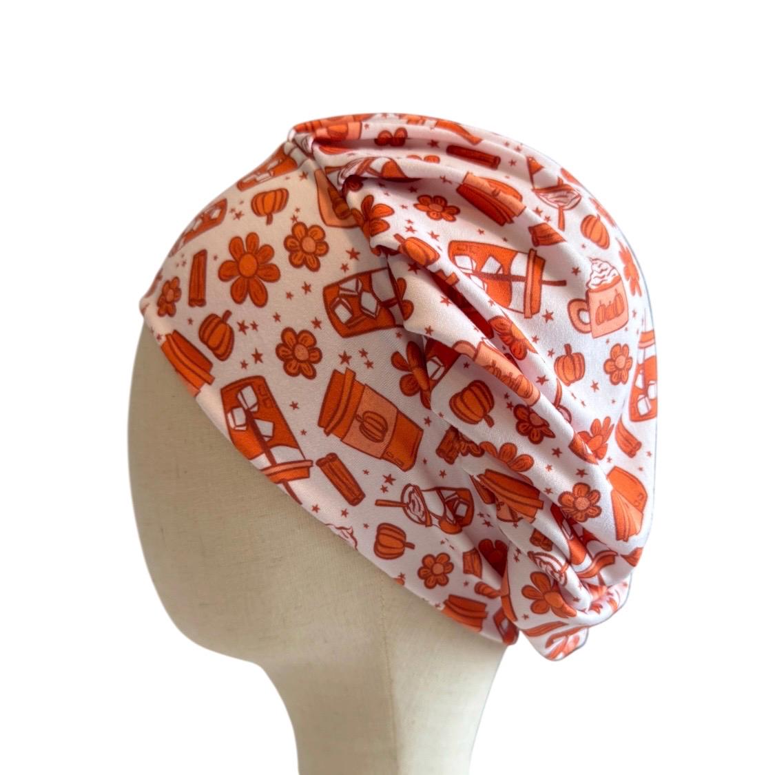 Pumpkin Spice Bouffant Scrub Cap, Fall Coffee Surgical Cap, Pumpkin Nurse Hat