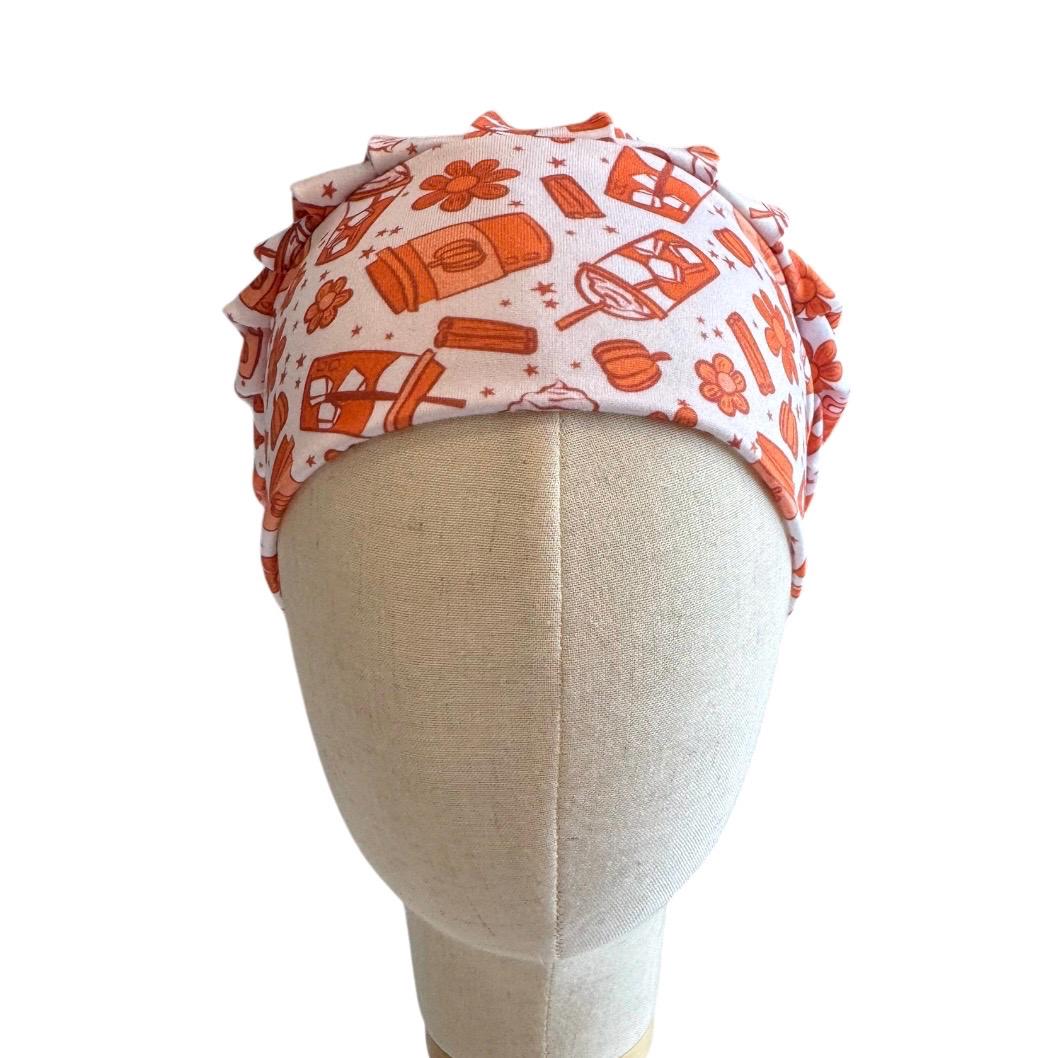 Pumpkin Spice Bouffant Scrub Cap, Fall Coffee Surgical Cap, Pumpkin Nurse Hat
