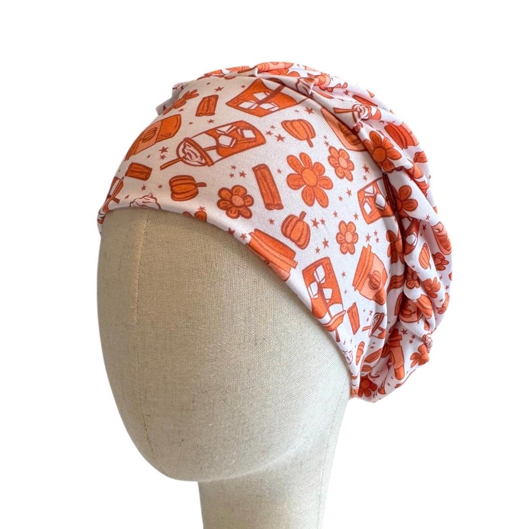 Pumpkin Spice Bouffant Scrub Cap, Fall Coffee Surgical Cap, Pumpkin Nurse Hat
