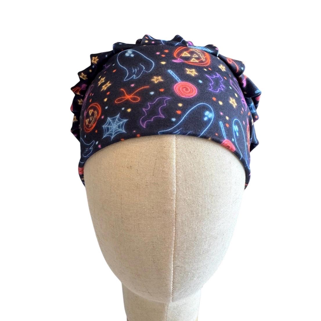 Halloween Neon Ghost Bouffant Scrub Cap, Spooky Nurse Hat