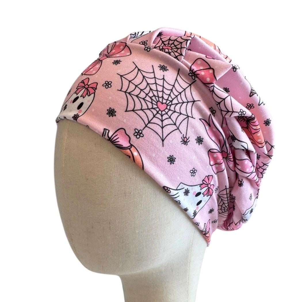 Pink Halloween Bouffant Scrub Cap, Ghost Pumpkin Surgical Cap, Cute Spooky Nurse Hat