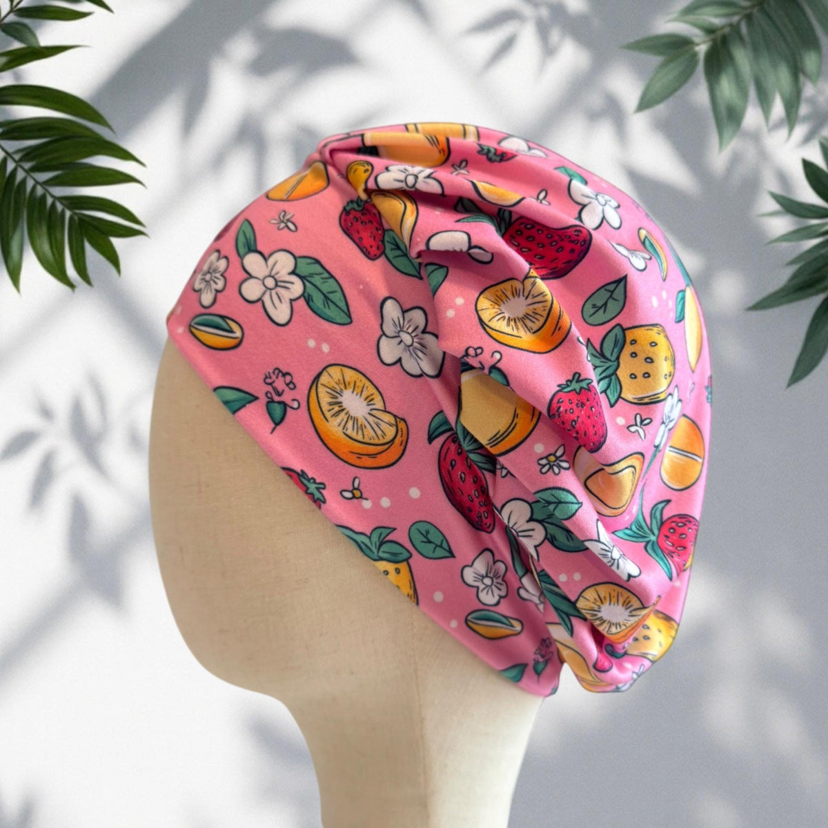 Fruit Bouffant Scrub Cap, Pink Floral Surgical Cap, Summer Nurse Hat