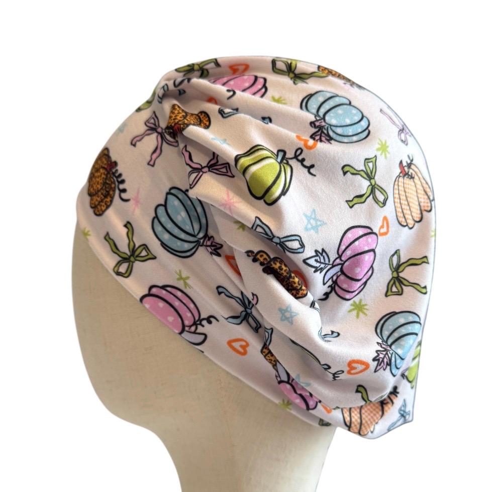 Pastel Pumpkin Bouffant Scrub Cap, Fall Surgical Hat