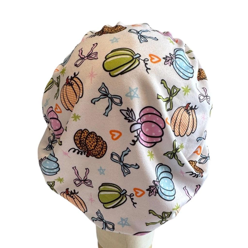 Pastel Pumpkin Bouffant Scrub Cap, Fall Surgical Hat
