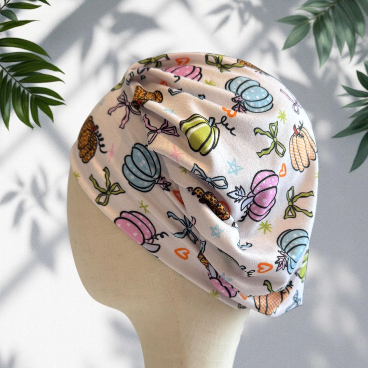 Pastel Pumpkin Bouffant Scrub Cap, Fall Surgical Hat