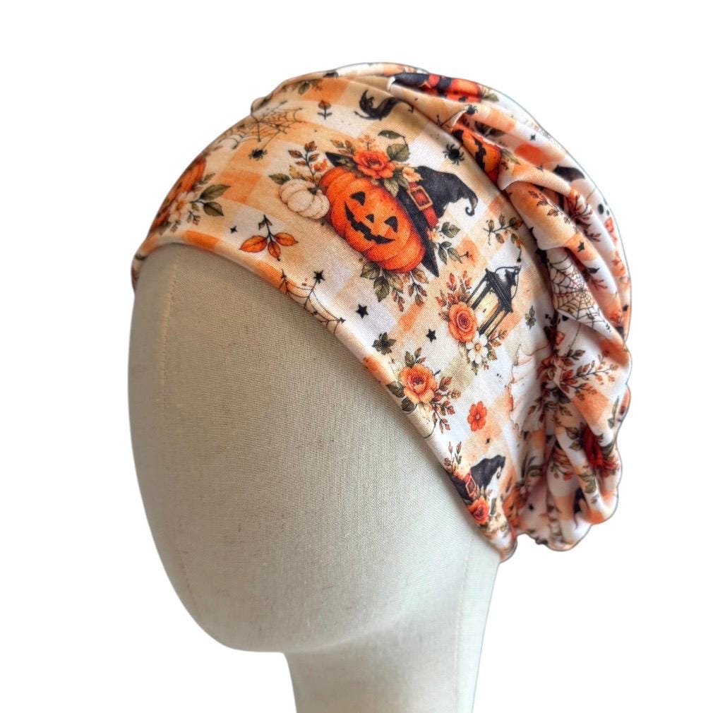 Vintage Halloween Scrub Cap, Ghost Pumpkin Floral Bouffant Surgical Cap