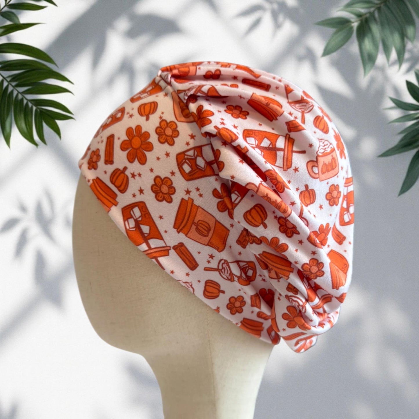 Pumpkin Spice Bouffant Scrub Cap, Fall Coffee Surgical Cap, Pumpkin Nurse Hat