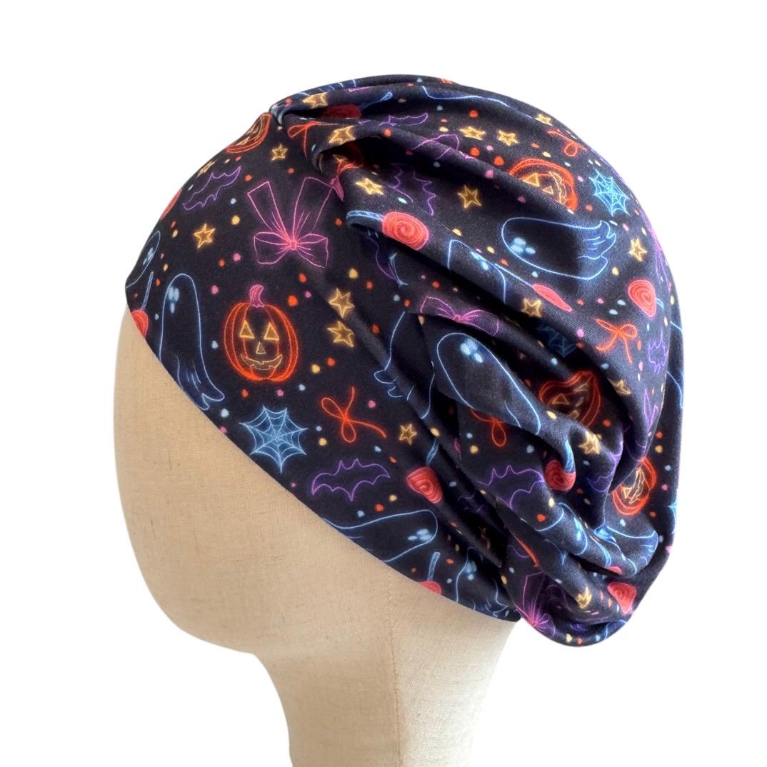 Halloween Neon Ghost Bouffant Scrub Cap, Spooky Nurse Hat