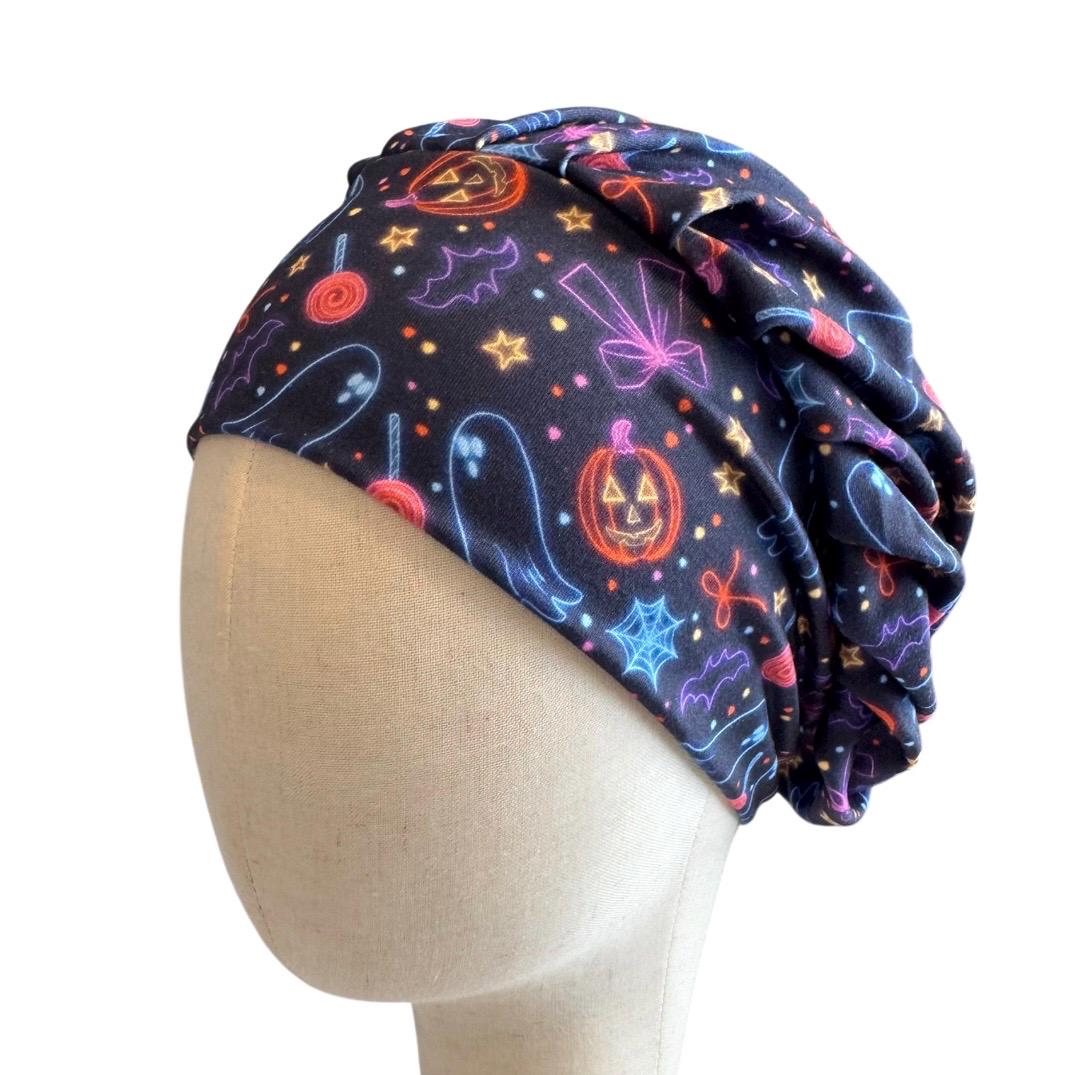 Halloween Neon Ghost Bouffant Scrub Cap, Spooky Nurse Hat