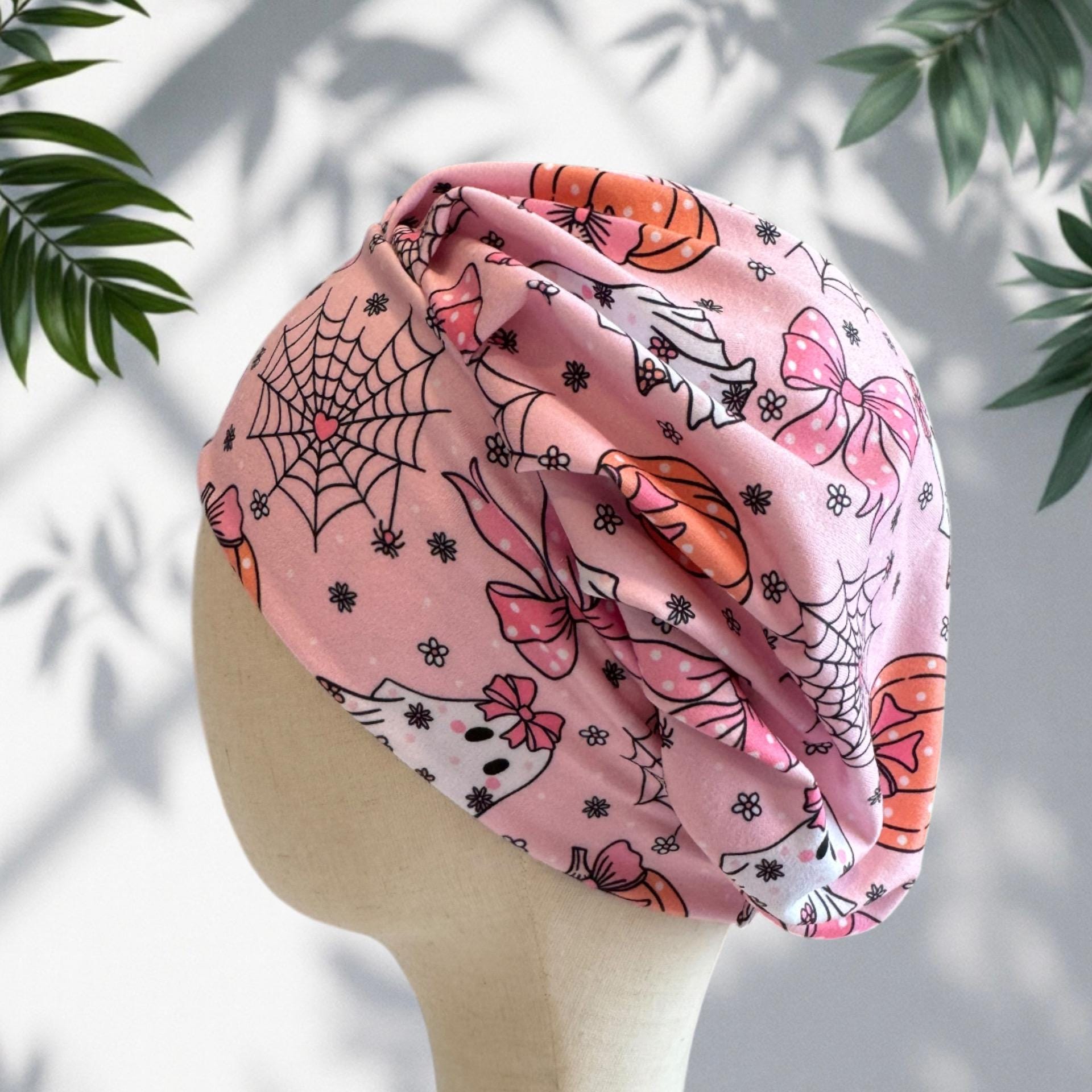 Pink Halloween Bouffant Scrub Cap, Ghost Pumpkin Surgical Cap, Cute Spooky Nurse Hat