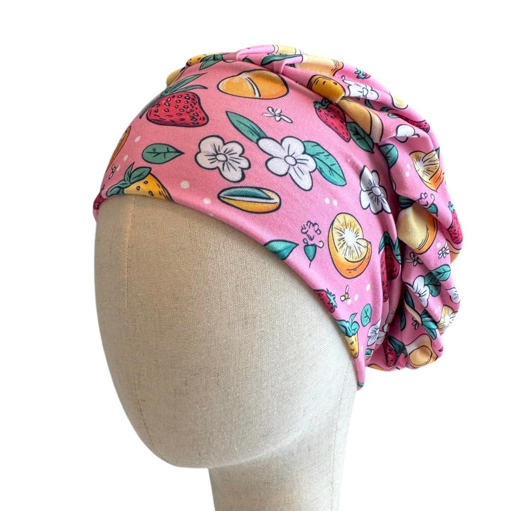 Fruit Bouffant Scrub Cap, Pink Floral Surgical Cap, Summer Nurse Hat