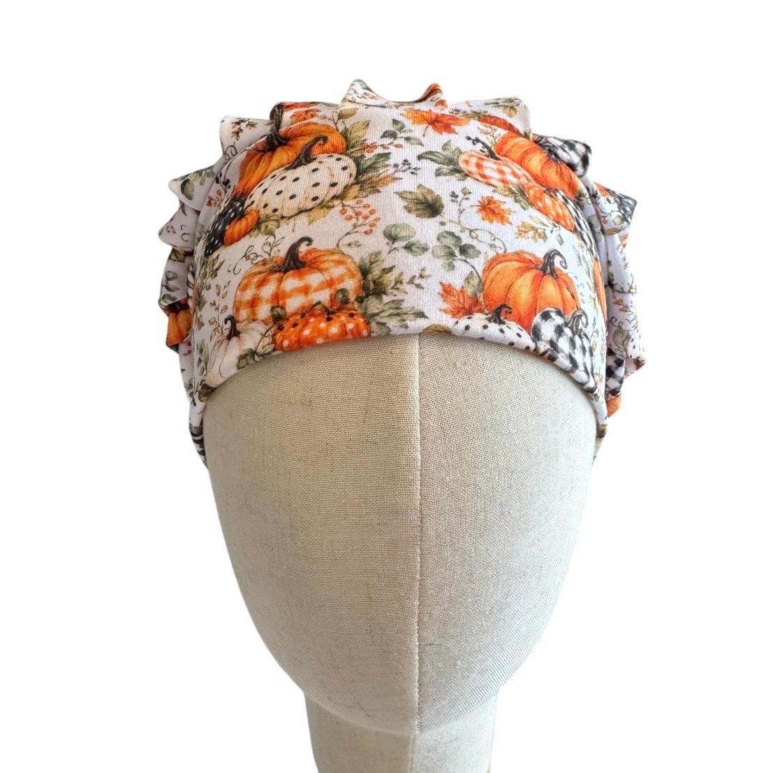 Plaid Pumpkin Bouffant Scrub Cap, Autumn Surgical Hat, Thanksgiving