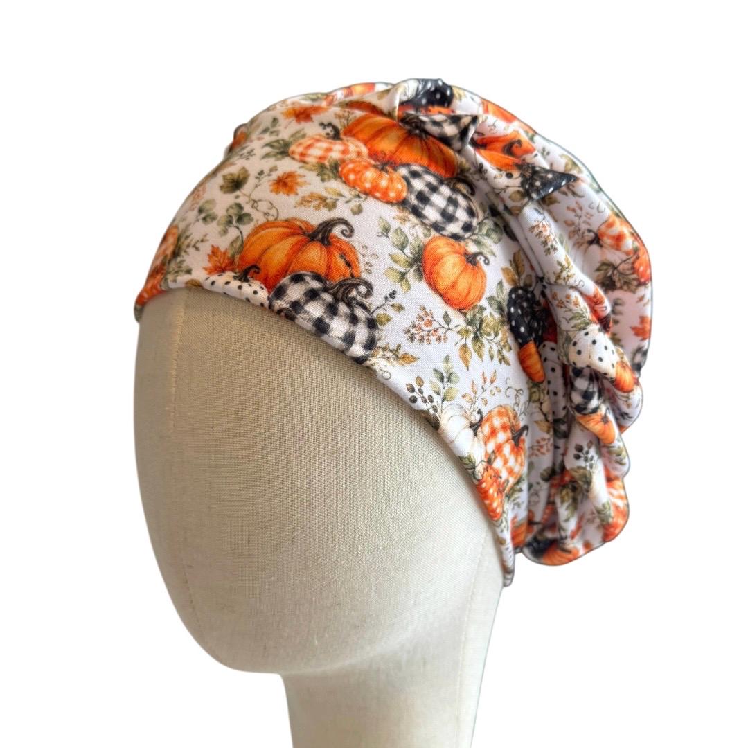 Plaid Pumpkin Bouffant Scrub Cap, Autumn Surgical Hat, Thanksgiving