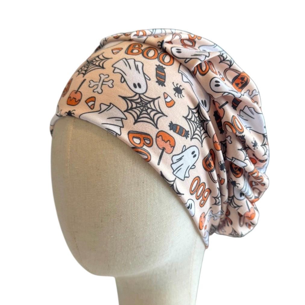 Halloween Ghost Bouffant Scrub Cap, Cute Boo Candy Corn Surgical Cap
