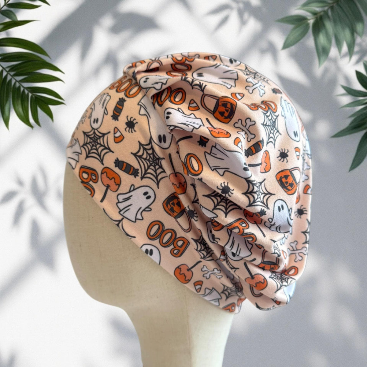 Halloween Ghost Bouffant Scrub Cap, Cute Boo Candy Corn Surgical Cap