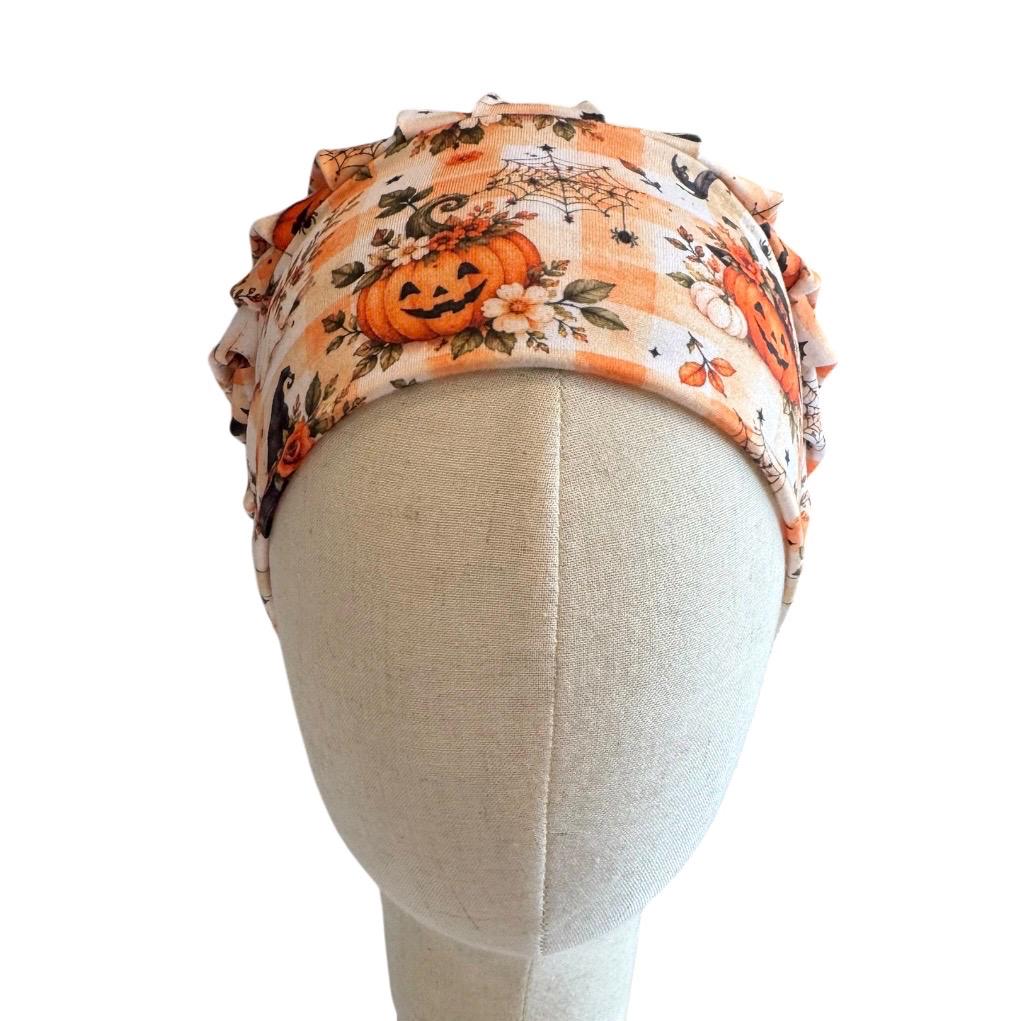 Vintage Halloween Scrub Cap, Ghost Pumpkin Floral Bouffant Surgical Cap