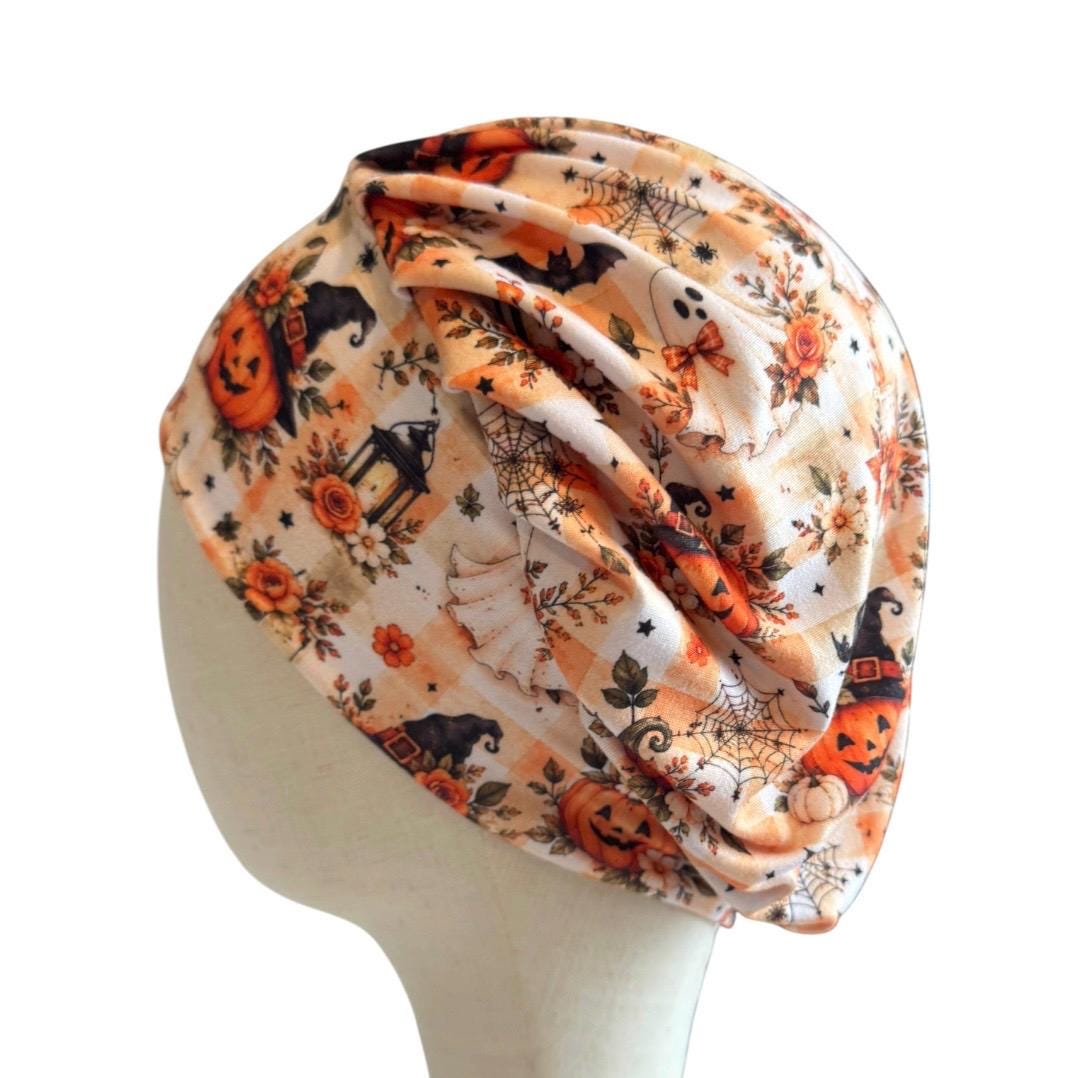 Vintage Halloween Scrub Cap, Ghost Pumpkin Floral Bouffant Surgical Cap