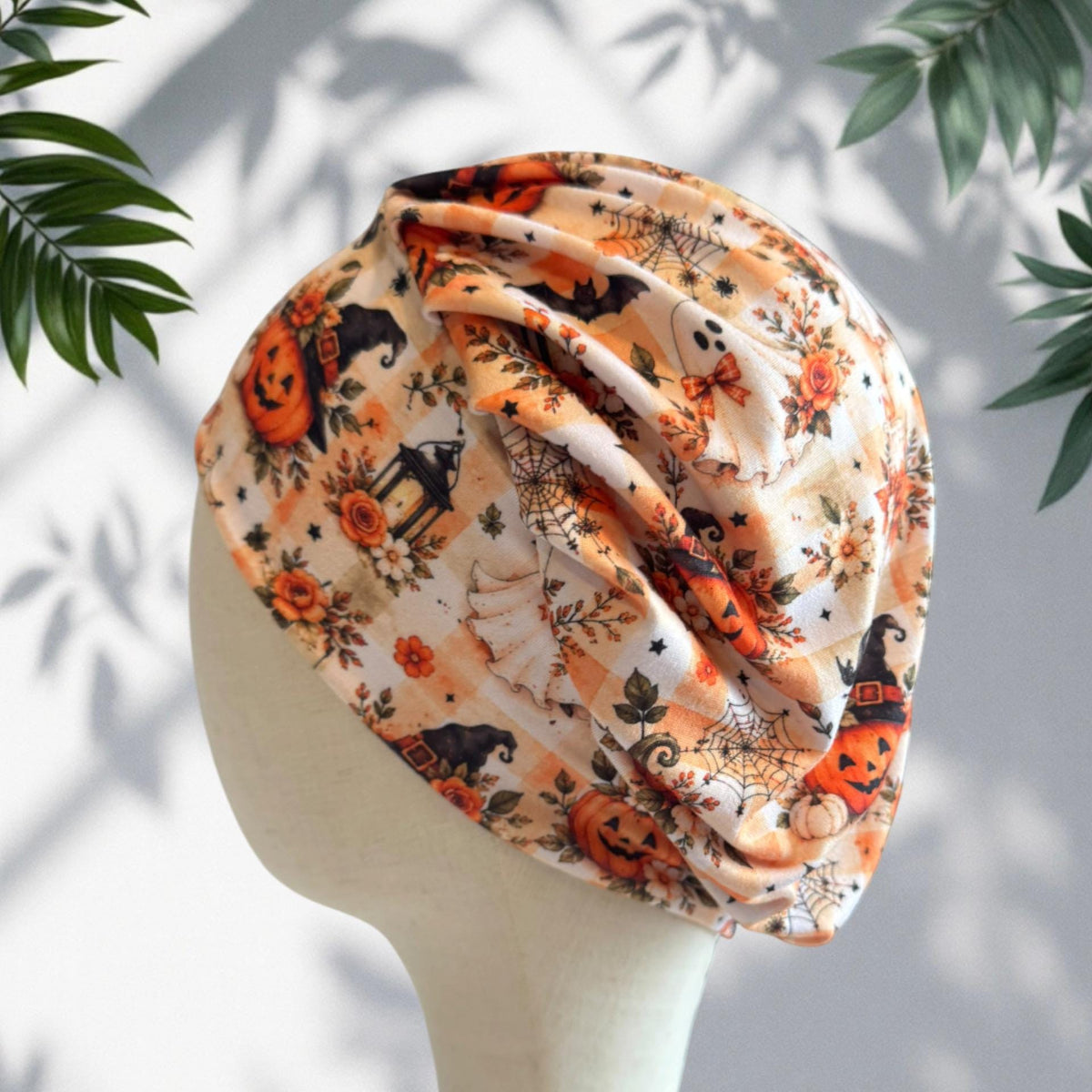 Vintage Halloween Scrub Cap, Ghost Pumpkin Floral Bouffant Surgical Cap